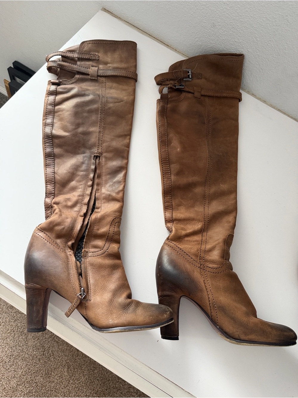 Sam Edelman Sutton Brown Over-the-Knee Leather Heeled Boots